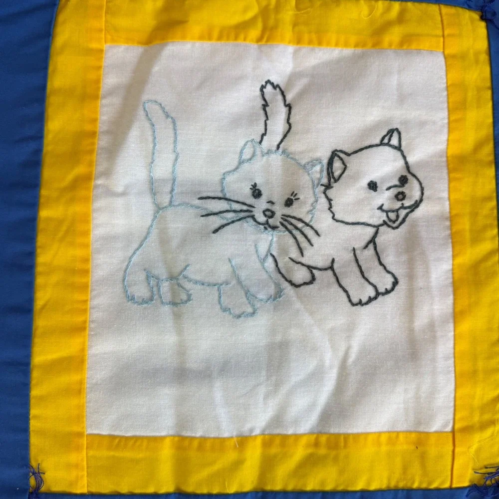 Handmade Noahs Ark Baby Quilt All Creatures Great And Small Embroidered Blue